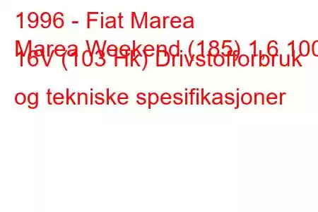 1996 - Fiat Marea
Marea Weekend (185) 1,6 100 16V (103 Hk) Drivstofforbruk og tekniske spesifikasjoner