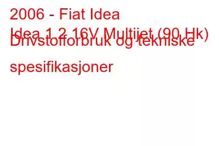 2006 - Fiat Idea
Idea 1.2 16V Multijet (90 Hk) Drivstofforbruk og tekniske spesifikasjoner