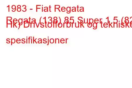 1983 - Fiat Regata
Regata (138) 85 Super 1.5 (82 Hk) Drivstofforbruk og tekniske spesifikasjoner