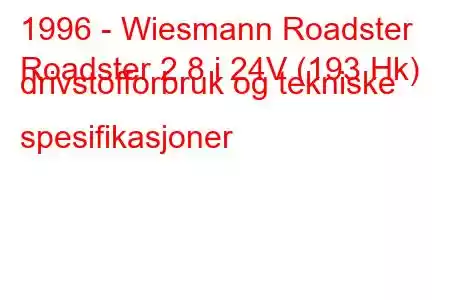 1996 - Wiesmann Roadster
Roadster 2.8 i 24V (193 Hk) drivstofforbruk og tekniske spesifikasjoner