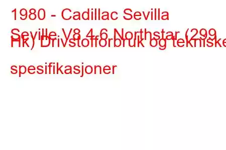 1980 - Cadillac Sevilla
Seville V8 4.6 Northstar (299 Hk) Drivstofforbruk og tekniske spesifikasjoner