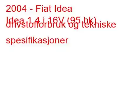 2004 - Fiat Idea
Idea 1.4 i 16V (95 hk) drivstofforbruk og tekniske spesifikasjoner