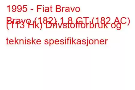 1995 - Fiat Bravo
Bravo (182) 1,8 GT (182.AC) (113 Hk) Drivstofforbruk og tekniske spesifikasjoner