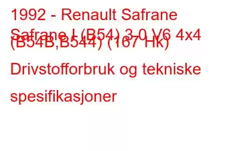 1992 - Renault Safrane
Safrane I (B54) 3.0 V6 4x4 (B54B,B544) (167 Hk) Drivstofforbruk og tekniske spesifikasjoner