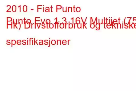 2010 - Fiat Punto
Punto Evo 1.3 16V Multijet (75 Hk) Drivstofforbruk og tekniske spesifikasjoner