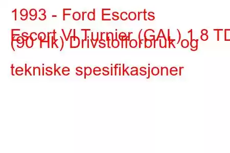 1993 - Ford Escorts
Escort VI Turnier (GAL) 1.8 TD (90 Hk) Drivstofforbruk og tekniske spesifikasjoner