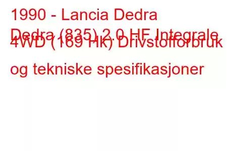 1990 - Lancia Dedra
Dedra (835) 2.0 HF Integrale 4WD (169 Hk) Drivstofforbruk og tekniske spesifikasjoner