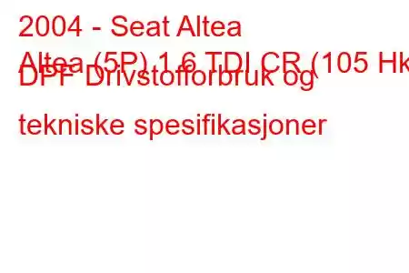 2004 - Seat Altea
Altea (5P) 1.6 TDI CR (105 Hk) DPF Drivstofforbruk og tekniske spesifikasjoner