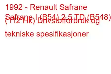 1992 - Renault Safrane
Safrane I (B54) 2,5 TD (B548) (112 Hk) Drivstofforbruk og tekniske spesifikasjoner