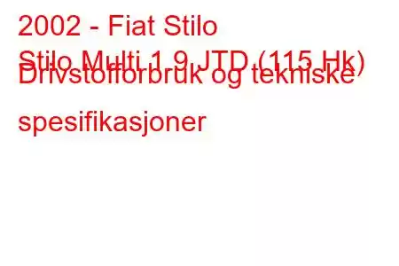 2002 - Fiat Stilo
Stilo Multi 1.9 JTD (115 Hk) Drivstofforbruk og tekniske spesifikasjoner