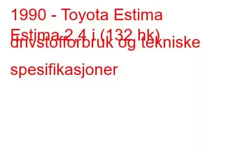 1990 - Toyota Estima
Estima 2,4 i (132 hk) drivstofforbruk og tekniske spesifikasjoner