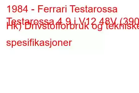 1984 - Ferrari Testarossa
Testarossa 4.9 i V12 48V (390 Hk) Drivstofforbruk og tekniske spesifikasjoner