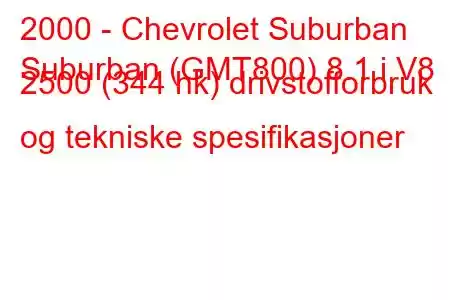 2000 - Chevrolet Suburban
Suburban (GMT800) 8.1 i V8 2500 (344 hk) drivstofforbruk og tekniske spesifikasjoner