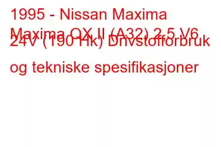 1995 - Nissan Maxima
Maxima QX II (A32) 2,5 V6 24V (190 Hk) Drivstofforbruk og tekniske spesifikasjoner