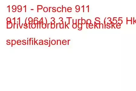 1991 - Porsche 911
911 (964) 3.3 Turbo S (355 Hk) Drivstofforbruk og tekniske spesifikasjoner