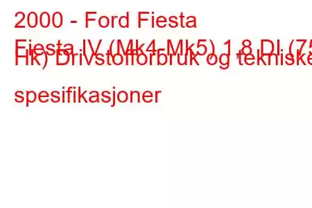 2000 - Ford Fiesta
Fiesta IV (Mk4-Mk5) 1,8 DI (75 Hk) Drivstofforbruk og tekniske spesifikasjoner