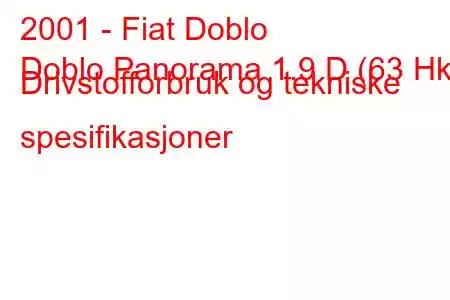 2001 - Fiat Doblo
Doblo Panorama 1.9 D (63 Hk) Drivstofforbruk og tekniske spesifikasjoner