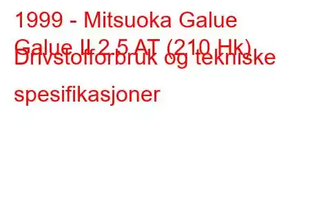 1999 - Mitsuoka Galue
Galue II 2.5 AT (210 Hk) Drivstofforbruk og tekniske spesifikasjoner