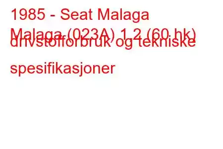 1985 - Seat Malaga
Malaga (023A) 1,2 (60 hk) drivstofforbruk og tekniske spesifikasjoner