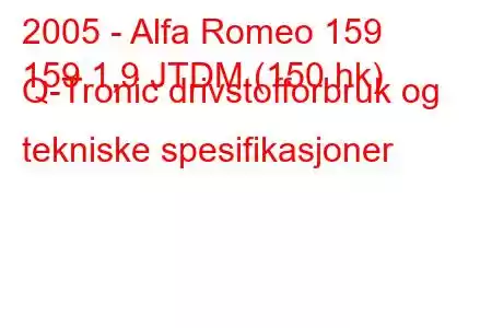 2005 - Alfa Romeo 159
159 1,9 JTDM (150 hk) Q-Tronic drivstofforbruk og tekniske spesifikasjoner