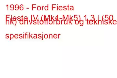 1996 - Ford Fiesta
Fiesta IV (Mk4-Mk5) 1,3 i (50 hk) drivstofforbruk og tekniske spesifikasjoner