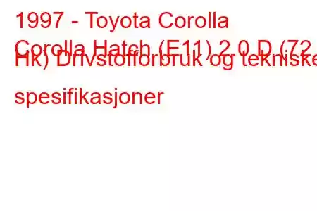 1997 - Toyota Corolla
Corolla Hatch (E11) 2.0 D (72 Hk) Drivstofforbruk og tekniske spesifikasjoner