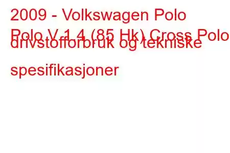 2009 - Volkswagen Polo
Polo V 1.4 (85 Hk) Cross Polo drivstofforbruk og tekniske spesifikasjoner