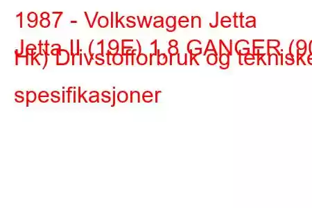 1987 - Volkswagen Jetta
Jetta II (19E) 1,8 GANGER (90 Hk) Drivstofforbruk og tekniske spesifikasjoner