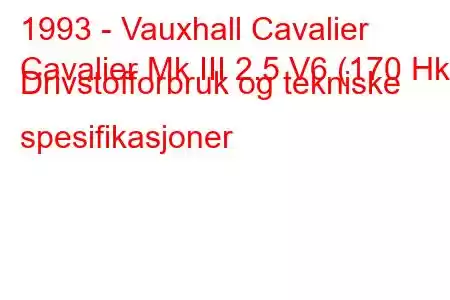 1993 - Vauxhall Cavalier
Cavalier Mk III 2.5 V6 (170 Hk) Drivstofforbruk og tekniske spesifikasjoner