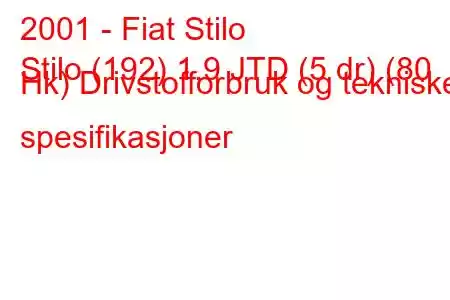 2001 - Fiat Stilo
Stilo (192) 1,9 JTD (5 dr) (80 Hk) Drivstofforbruk og tekniske spesifikasjoner