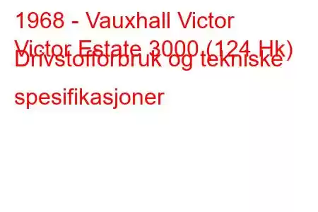 1968 - Vauxhall Victor
Victor Estate 3000 (124 Hk) Drivstofforbruk og tekniske spesifikasjoner