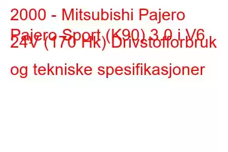 2000 - Mitsubishi Pajero
Pajero Sport (K90) 3.0 i V6 24V (170 Hk) Drivstofforbruk og tekniske spesifikasjoner