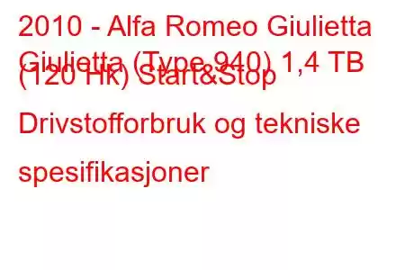 2010 - Alfa Romeo Giulietta
Giulietta (Type 940) 1,4 TB (120 Hk) Start&Stop Drivstofforbruk og tekniske spesifikasjoner