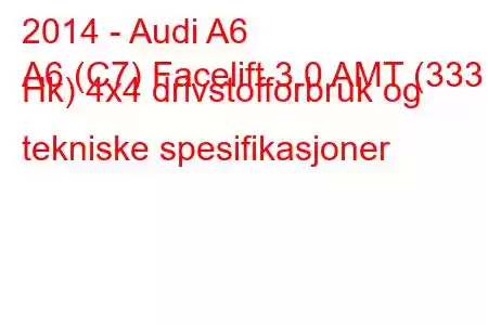 2014 - Audi A6
A6 (C7) Facelift 3.0 AMT (333 Hk) 4x4 drivstofforbruk og tekniske spesifikasjoner