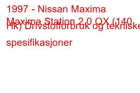 1997 - Nissan Maxima
Maxima Station 2.0 QX (140 Hk) Drivstofforbruk og tekniske spesifikasjoner