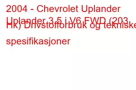 2004 - Chevrolet Uplander
Uplander 3.5 i V6 FWD (203 Hk) Drivstofforbruk og tekniske spesifikasjoner