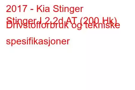 2017 - Kia Stinger
Stinger I 2.2d AT (200 Hk) Drivstofforbruk og tekniske spesifikasjoner