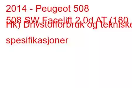 2014 - Peugeot 508
508 SW Facelift 2.0d AT (180 Hk) Drivstofforbruk og tekniske spesifikasjoner