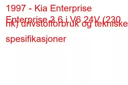 1997 - Kia Enterprise
Enterprise 3.6 i V6 24V (230 hk) drivstofforbruk og tekniske spesifikasjoner