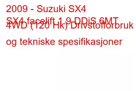 2009 - Suzuki SX4
SX4 facelift 1.9 DDiS 6MT 4WD (120 Hk) Drivstofforbruk og tekniske spesifikasjoner