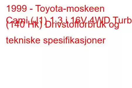 1999 - Toyota-moskeen
Cami (J1) 1.3 i 16V 4WD Turbo (140 Hk) Drivstofforbruk og tekniske spesifikasjoner