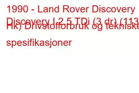 1990 - Land Rover Discovery
Discovery I 2.5 TDi (3 dr) (113 Hk) Drivstofforbruk og tekniske spesifikasjoner