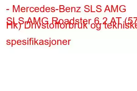 - Mercedes-Benz SLS AMG
SLS AMG Roadster 6.2 AT (571 Hk) Drivstofforbruk og tekniske spesifikasjoner