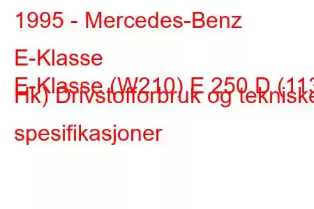 1995 - Mercedes-Benz E-Klasse
E-Klasse (W210) E 250 D (113 Hk) Drivstofforbruk og tekniske spesifikasjoner