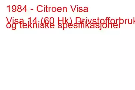 1984 - Citroen Visa
Visa 14 (60 Hk) Drivstofforbruk og tekniske spesifikasjoner