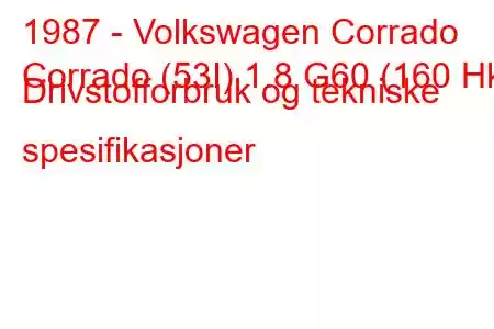 1987 - Volkswagen Corrado
Corrado (53I) 1.8 G60 (160 Hk) Drivstofforbruk og tekniske spesifikasjoner