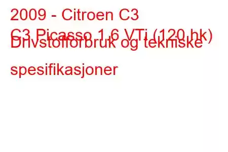 2009 - Citroen C3
C3 Picasso 1.6 VTi (120 hk) Drivstofforbruk og tekniske spesifikasjoner