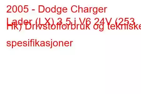 2005 - Dodge Charger
Lader (LX) 3,5 i V6 24V (253 Hk) Drivstofforbruk og tekniske spesifikasjoner