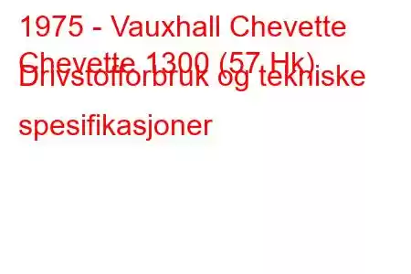 1975 - Vauxhall Chevette
Chevette 1300 (57 Hk) Drivstofforbruk og tekniske spesifikasjoner