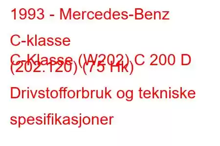 1993 - Mercedes-Benz C-klasse
C-Klasse (W202) C 200 D (202.120) (75 Hk) Drivstofforbruk og tekniske spesifikasjoner